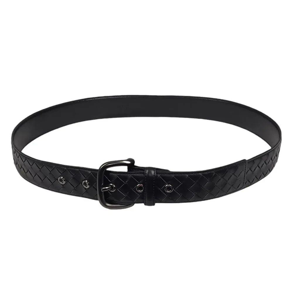 BOTTEGA VENETA INTRECCIATO LEATHER BELT – 100 CM / 40 IN – BLACK – MADE IN ITALY